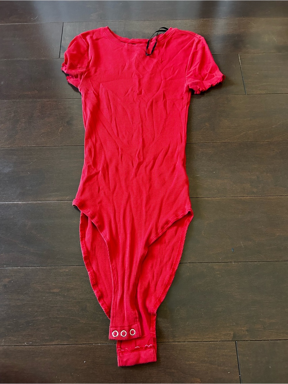 H&M Red Ribbed Short-Sleeve Bodysuit